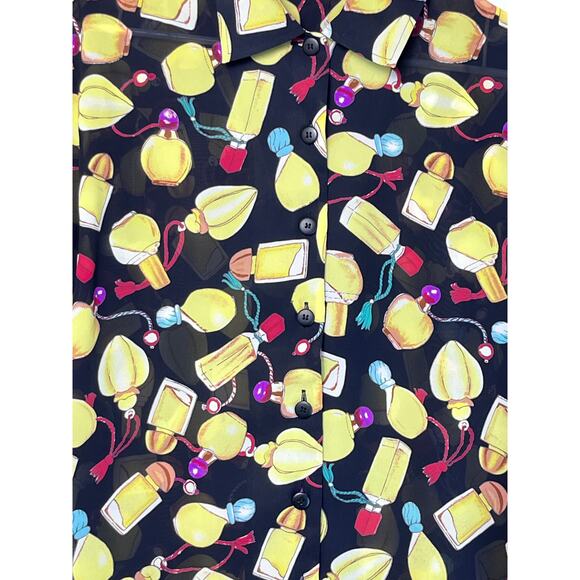 Bechamel Yellow/Black Perfume Print 80s Sheer Blouse - Size Medium - Picture 7 of 7